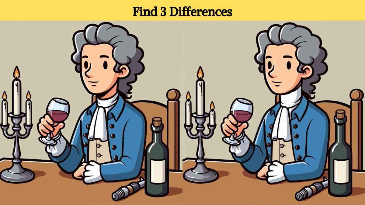 Find 3 differences between the man drinking red wine pictures in 13 seconds!