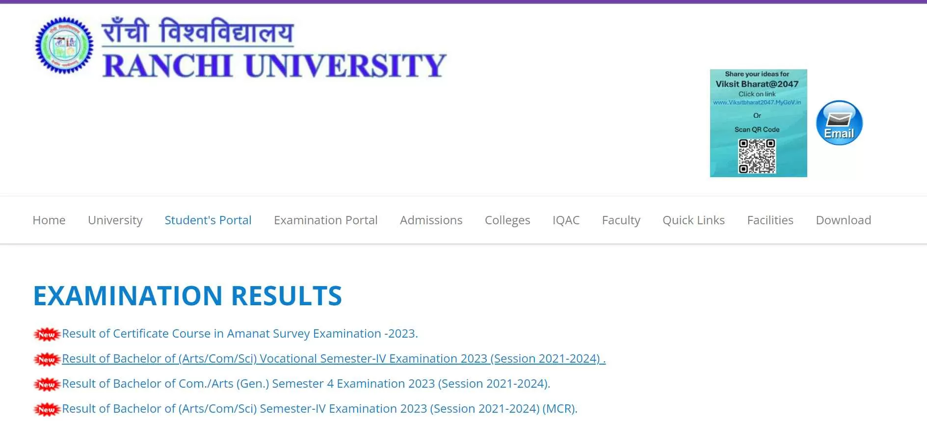 रांची यूनिवर्सिटी रिजल्ट 2024 ऑफिशियल वेबसाइट ranchiuniversity.ac.in पर जारी कर दिया है।