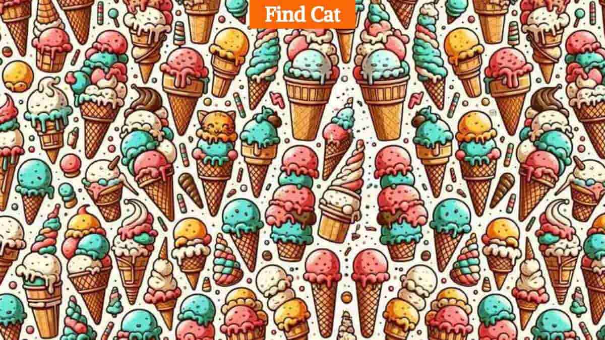 Optical Illusion Eye Test: Find the cat hiding among ice cream cones in ...
