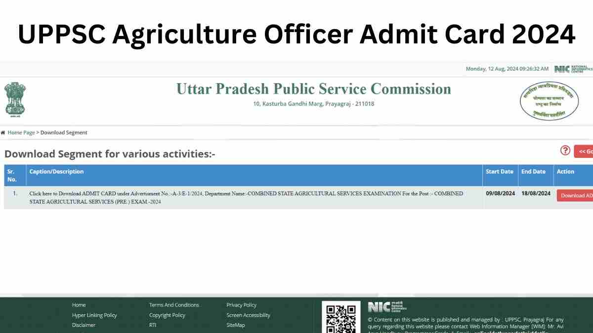 UPPSC Agriculture Officer Admit Card 2024: एग्रीकल्चर ऑफिसर भर्ती के एडमिट कार्ड जारी, ये रहा डाउनलोड लिंक 