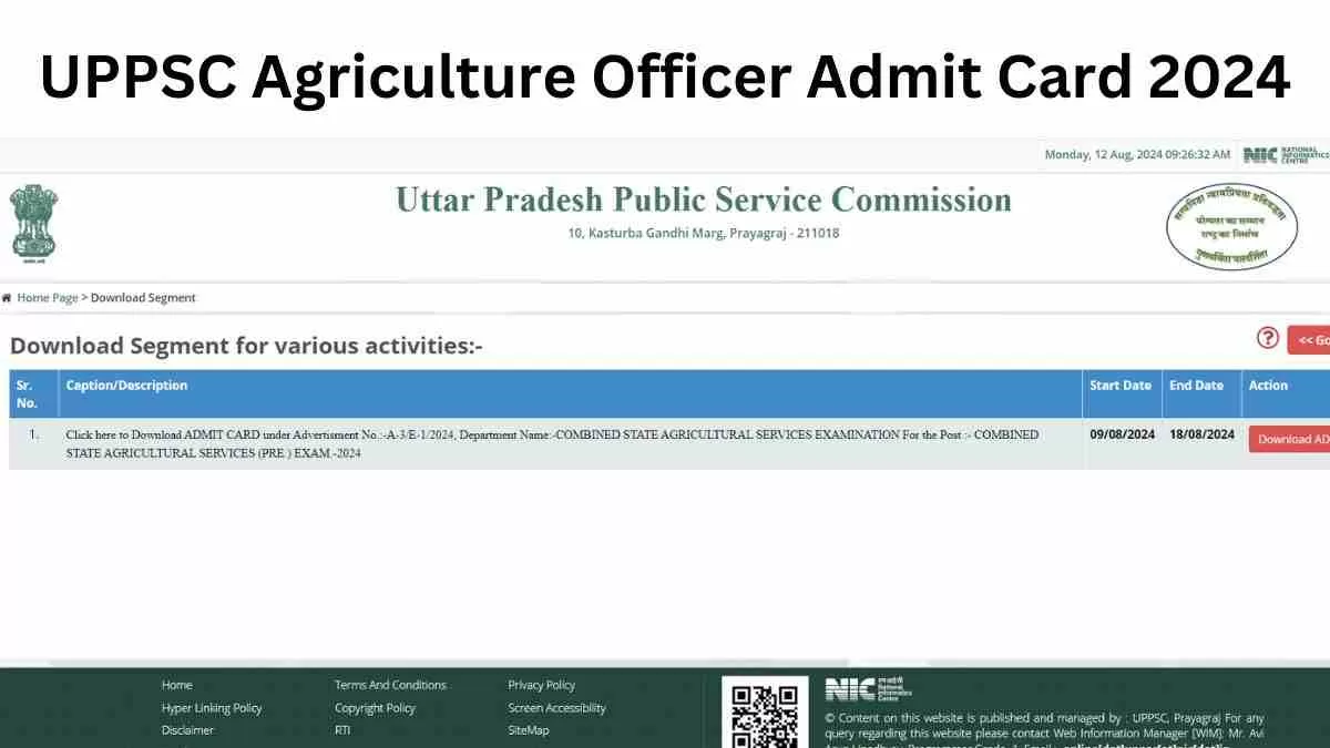 UPPSC Agriculture Officer Admit Card 2024: एग्रीकल्चर ऑफिसर भर्ती के एडमिट कार्ड जारी, ये रहा डाउनलोड लिंक 