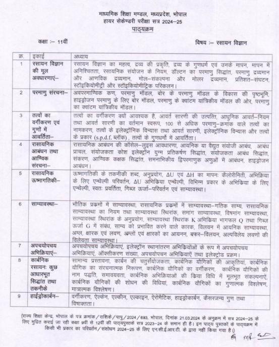 MPBSE Class 11 Chemistry Syllabus 2024-25: Download MP Board Marking ...