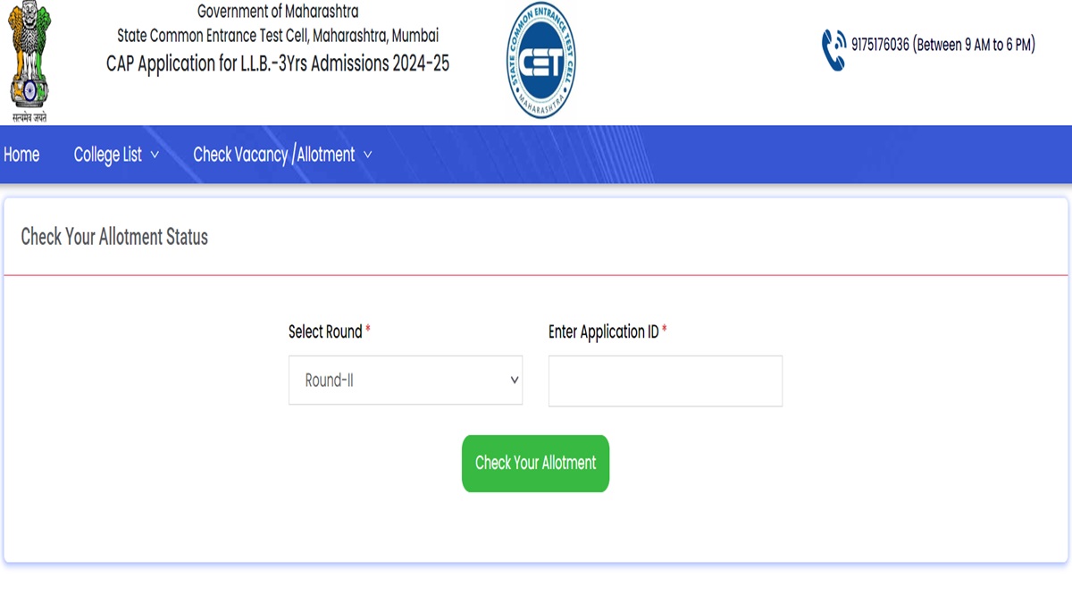 MH CET Law 3 year LLB Round 2 Allotment Result