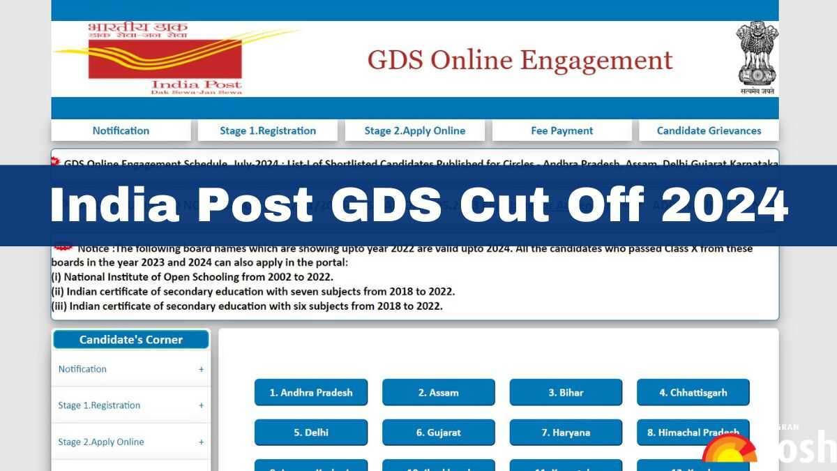 gds post office recruitment 2024 cut off marks