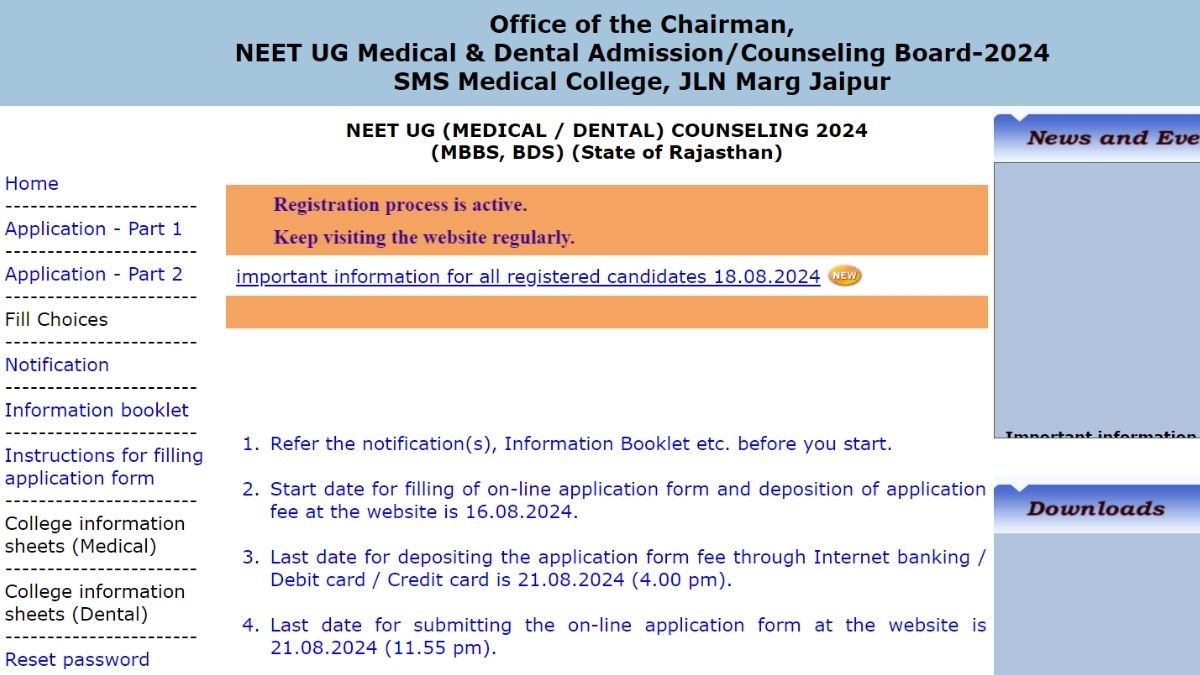 Rajasthan NEET UG Counselling 2024 Registration Closing Soon at rajugneet2024.org