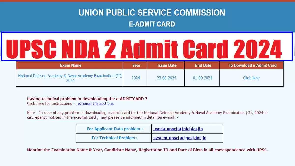 UPSC NDA 2 Admit Card 2024