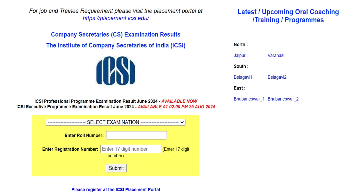 Icsi cs professional result 2024 declared download professional exam e