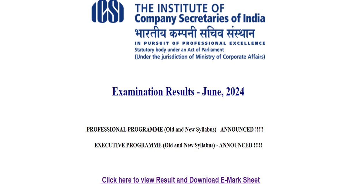 ICSI Result June 2024 LIVE Updates: Check Executive Results at icsi.edu 