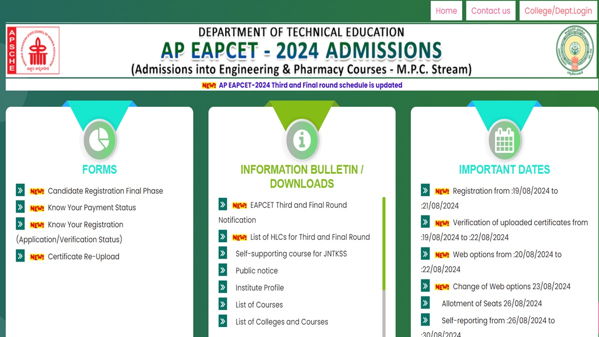 AP EAPCET Counselling 2024 Round 3 Allotment Result Today, Download