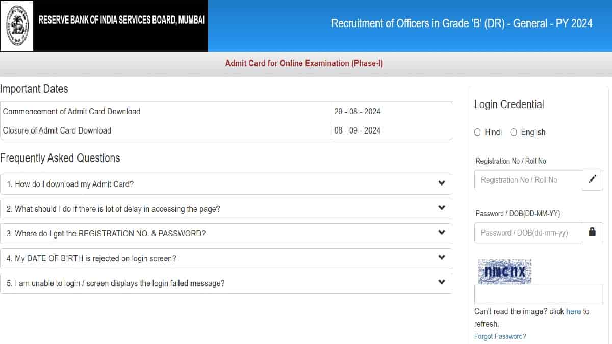 RBI Grade B Admit Card 2024 OUT at rbi.org.in: Download Phase 1 Call letter Link Here