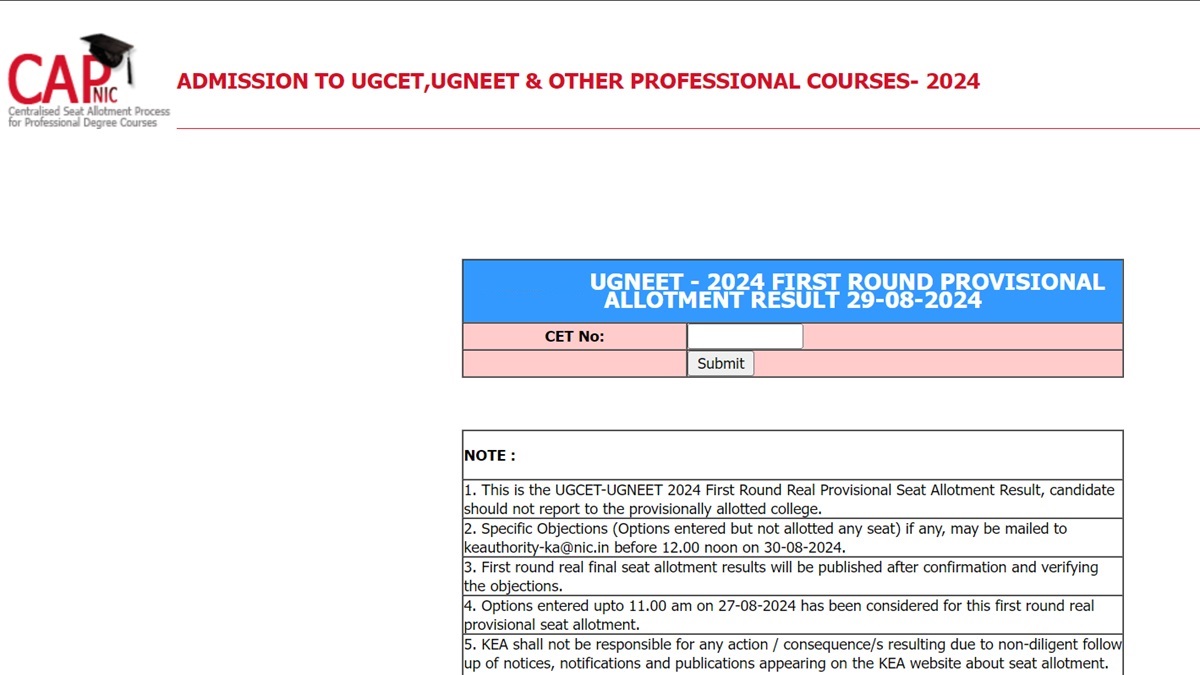 Karnataka NEET UG Counselling 2024 Round 1 Provisional Seat Allotment