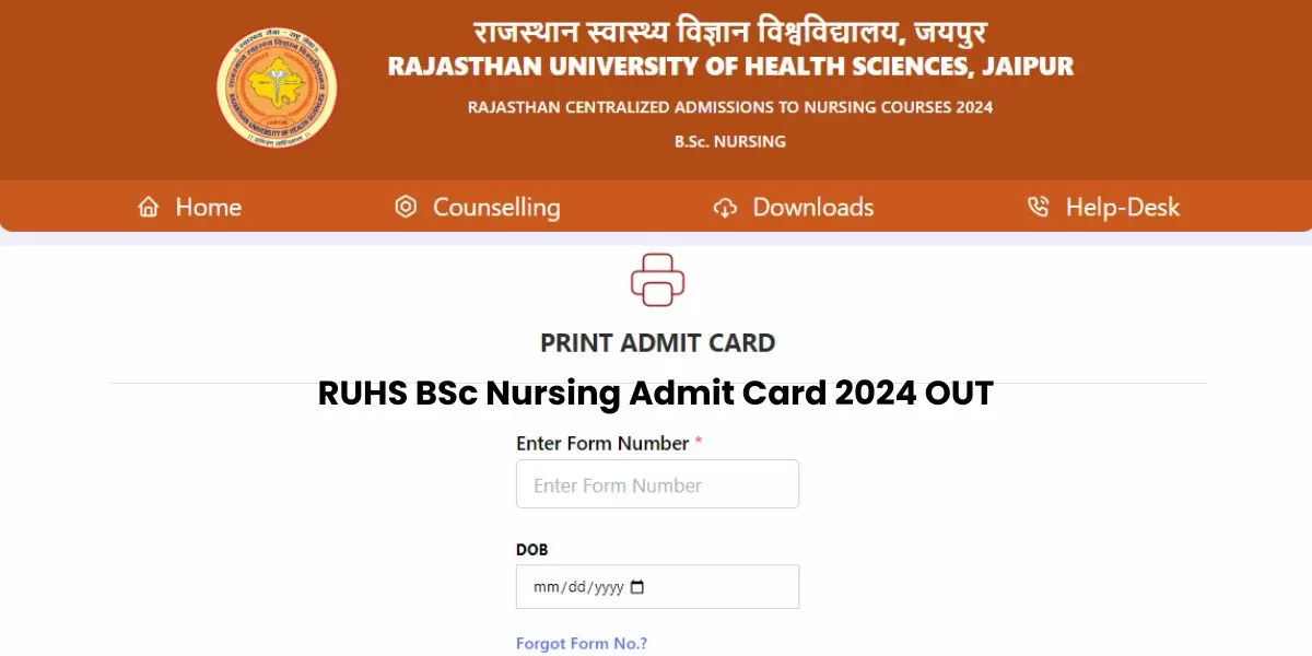 RUHS BSc Nursing Admit Card 2024 Direct Link यहां से प्राप्त करें।