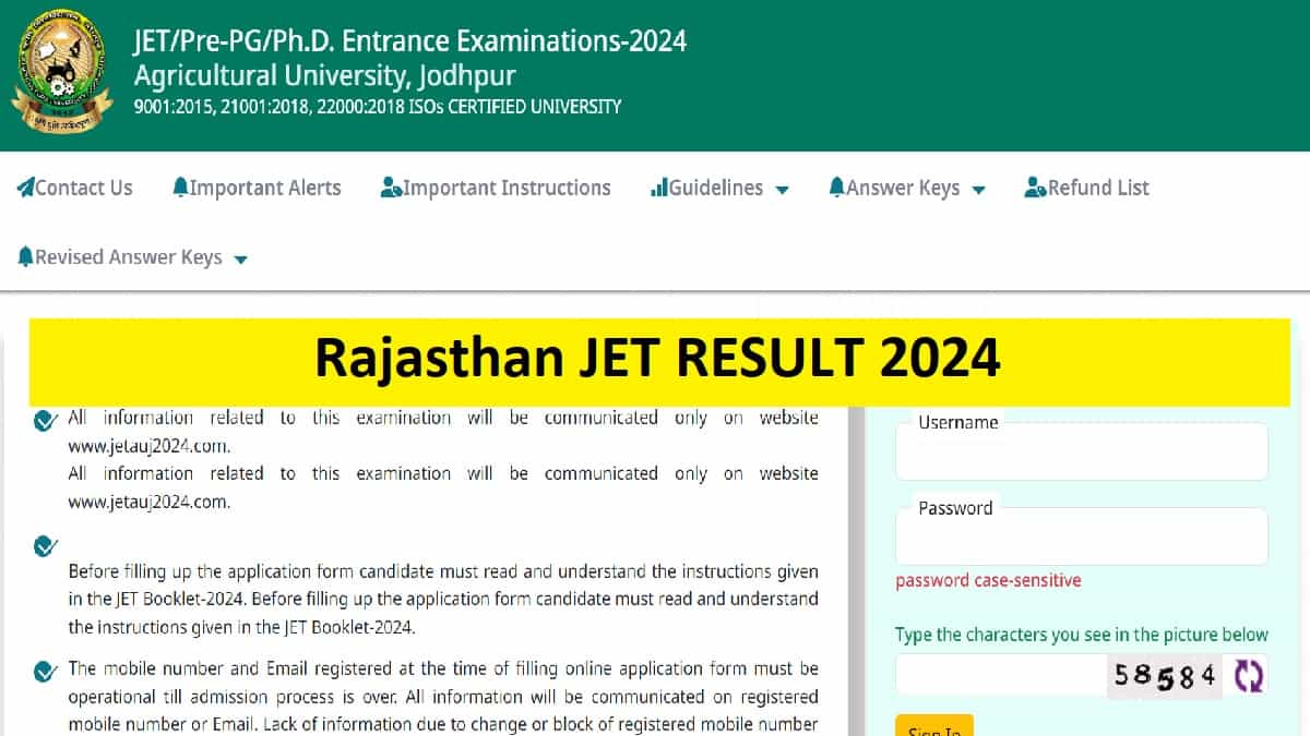 Rajasthan JET Result 2024 Declared at jetauj2024.com: Download Scorecard Link Here