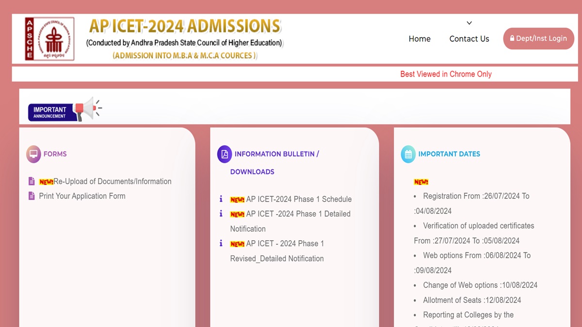 AP ICET Counselling 2024 Phase 1 Web Options Entry
