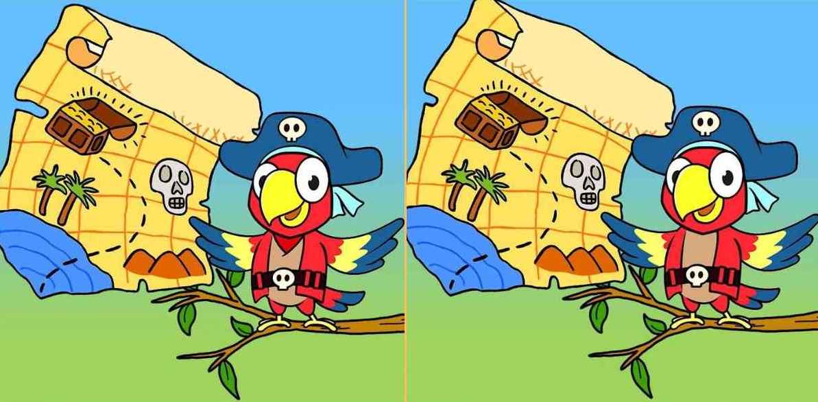 Find 3 differences between the pirate parrot pictures in 9 seconds!