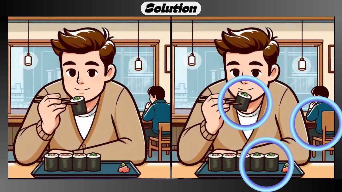 Find 3 Differences in 18 Seconds in This Sushi Eating Picture