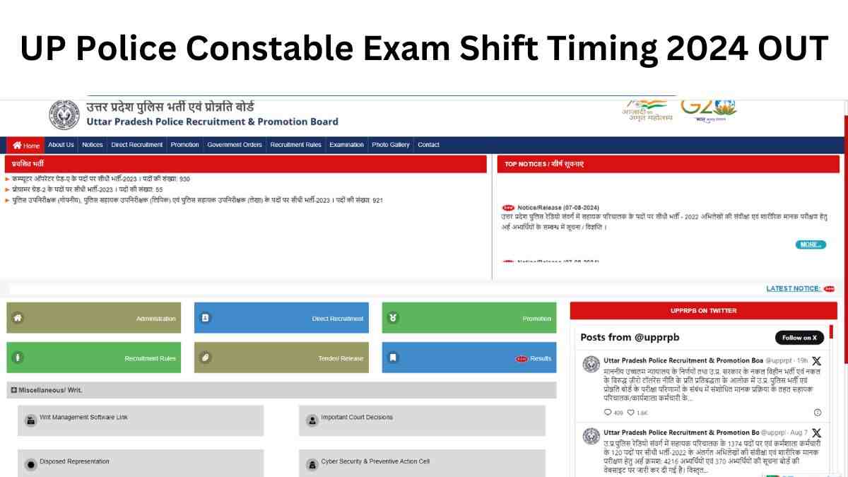 UP Police Constable Exam Shift Timing 2024 OUT: यूपी पुलिस कांस्टेबल परीक्षा की शिफ्ट टाइमिंग जारी, ये रहा शेड्यूल 