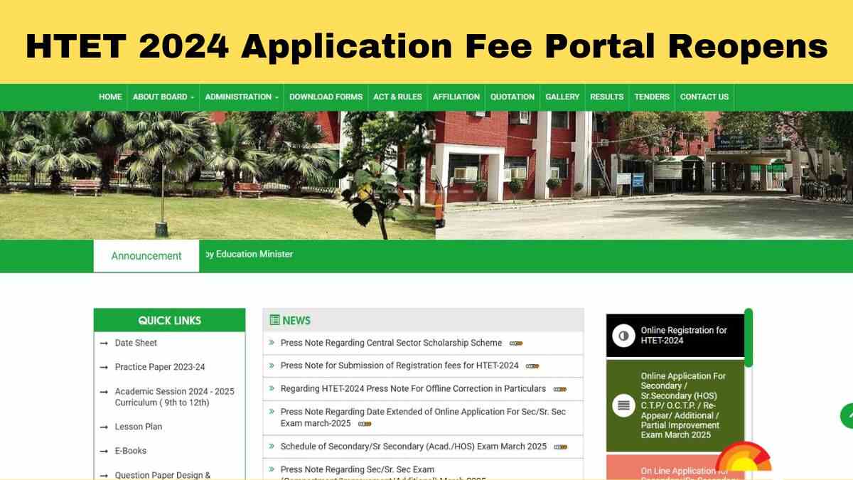 HTET 2024 Application Fee Submission Window Reopens Today At bseh.org.in: Check Direct Link Here 