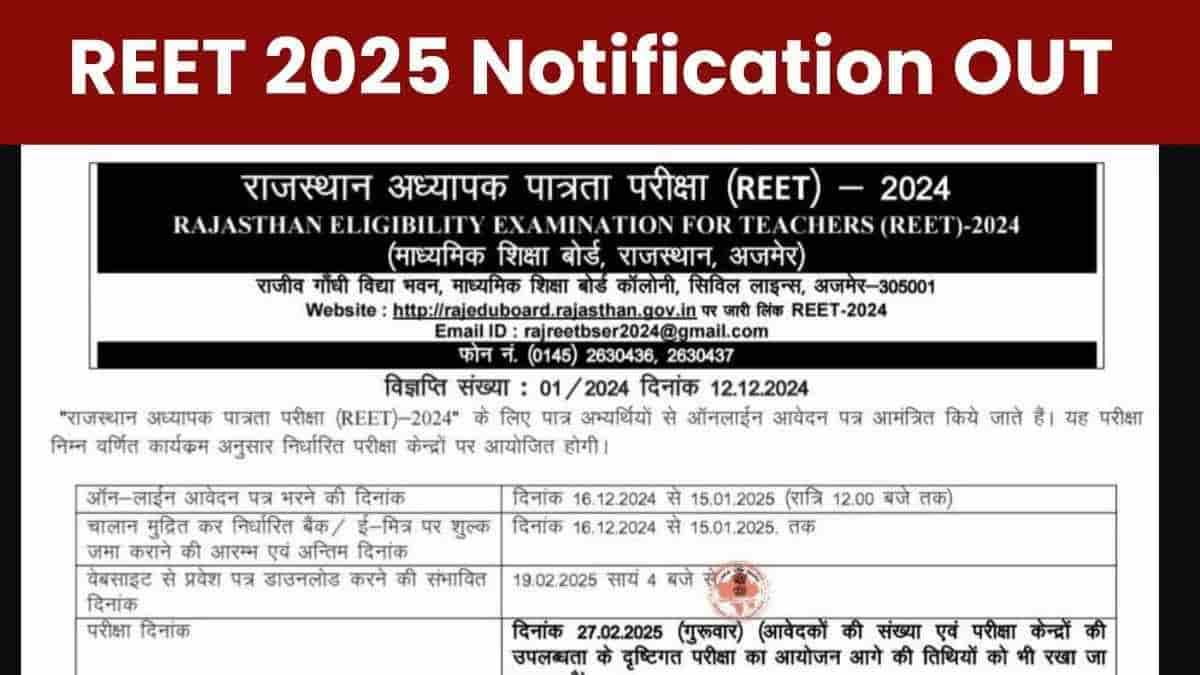 Reet Notification 2024 Apply Online For Rtet At Rajeduboard Rajasthan Gov In Reet Notification 2024 Apply Online For Rtet At Rajeduboard Rajasthan Gov In