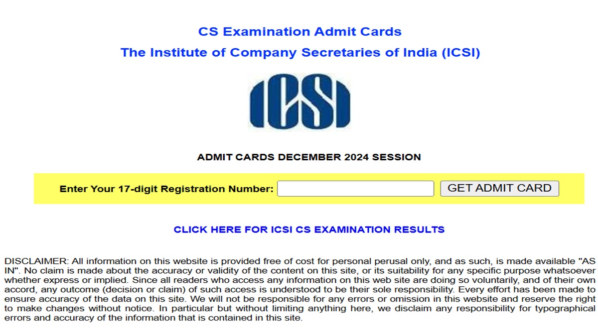 ICSI CS December 2024 Admit Card Out