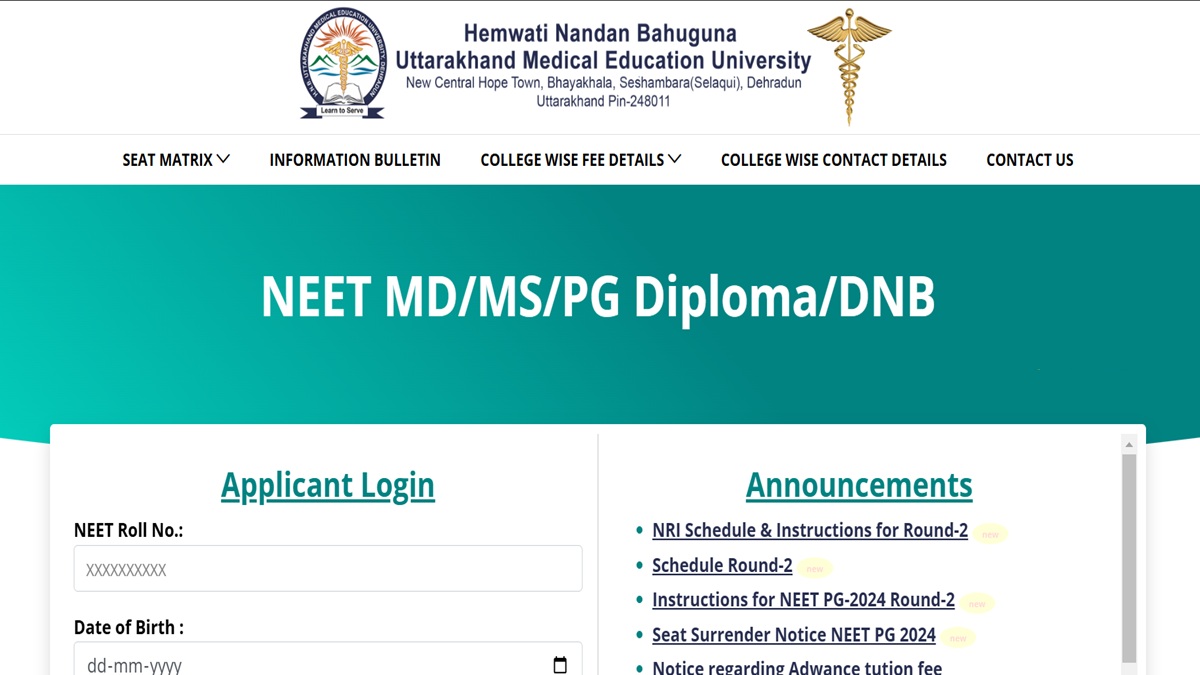 Uttarakhand NEET PG Counselling 2024 Round 2