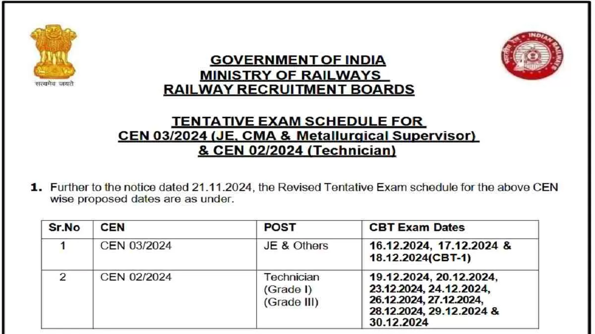 RRB Grade 1and 3 Exam Date 2024  details 