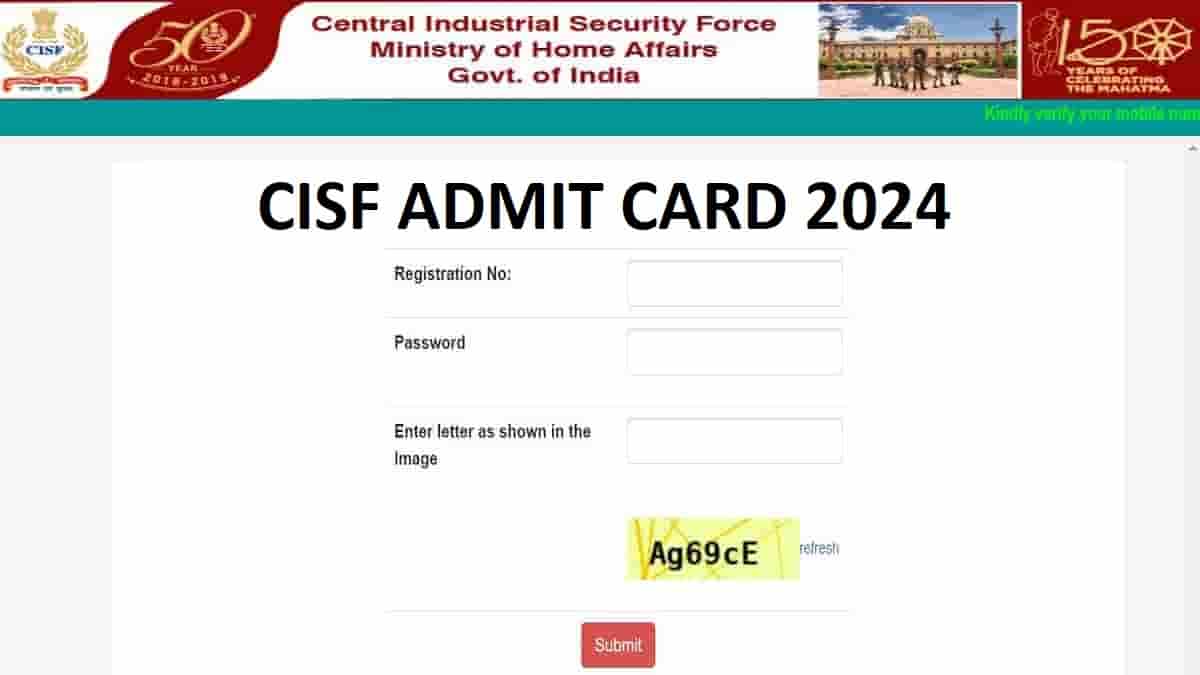 CISF Admit Card 2024 OUT: Download Constable Fireman Physical DV Call Letter at cisfrectt.in