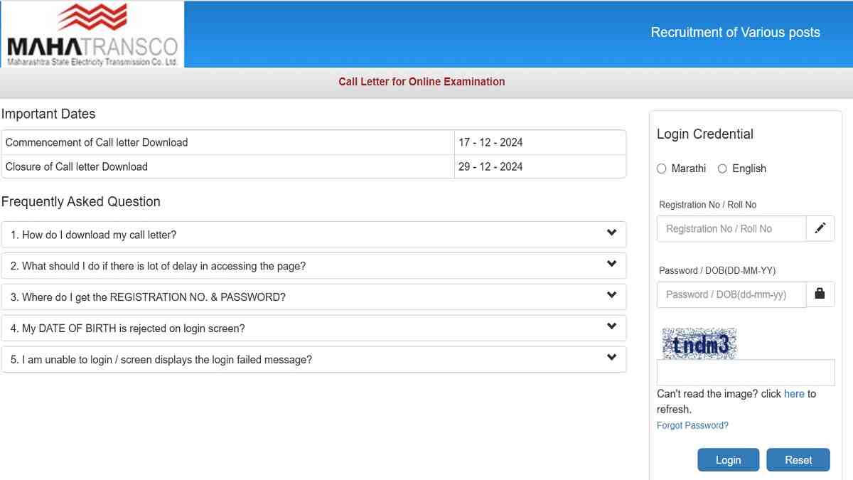 MAHATRANSCO AE Admit Card 2024 Out at mahatransco.in: Download Assistant Engineer Hall Ticket Here 