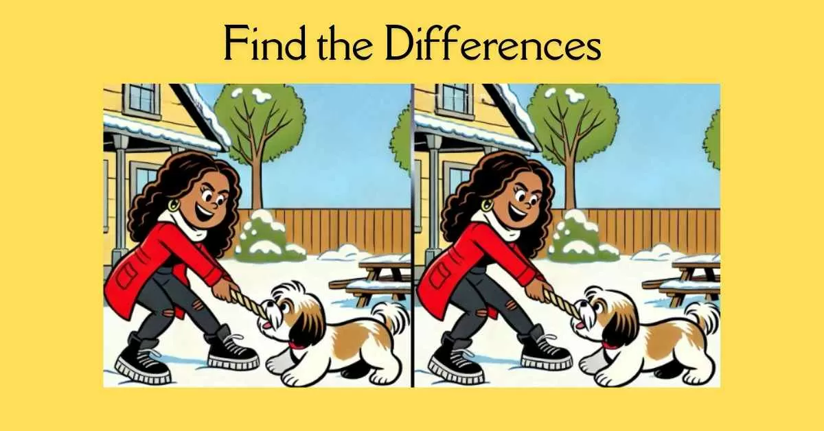 Spot the 3 Differences in Girl Playing With Her Dog