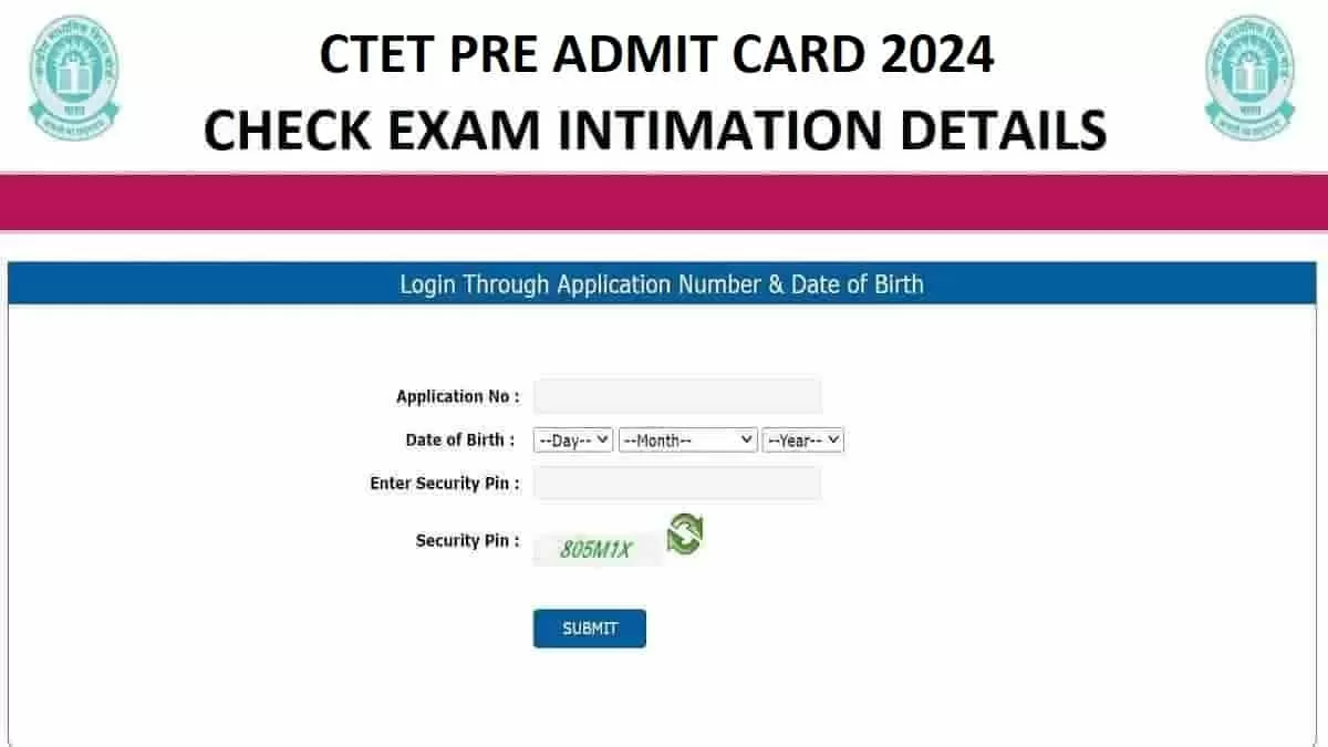 CTET Pre Admit Card Download Link 2024