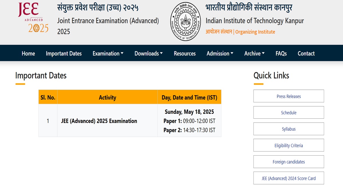 JEE Advanced 2025 Exam Dates Out Check Exam Day, Date and Time Here