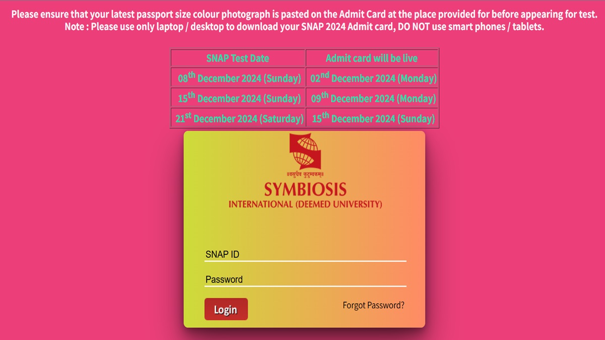 SNAP 2024 Test 1 Admit Card Out