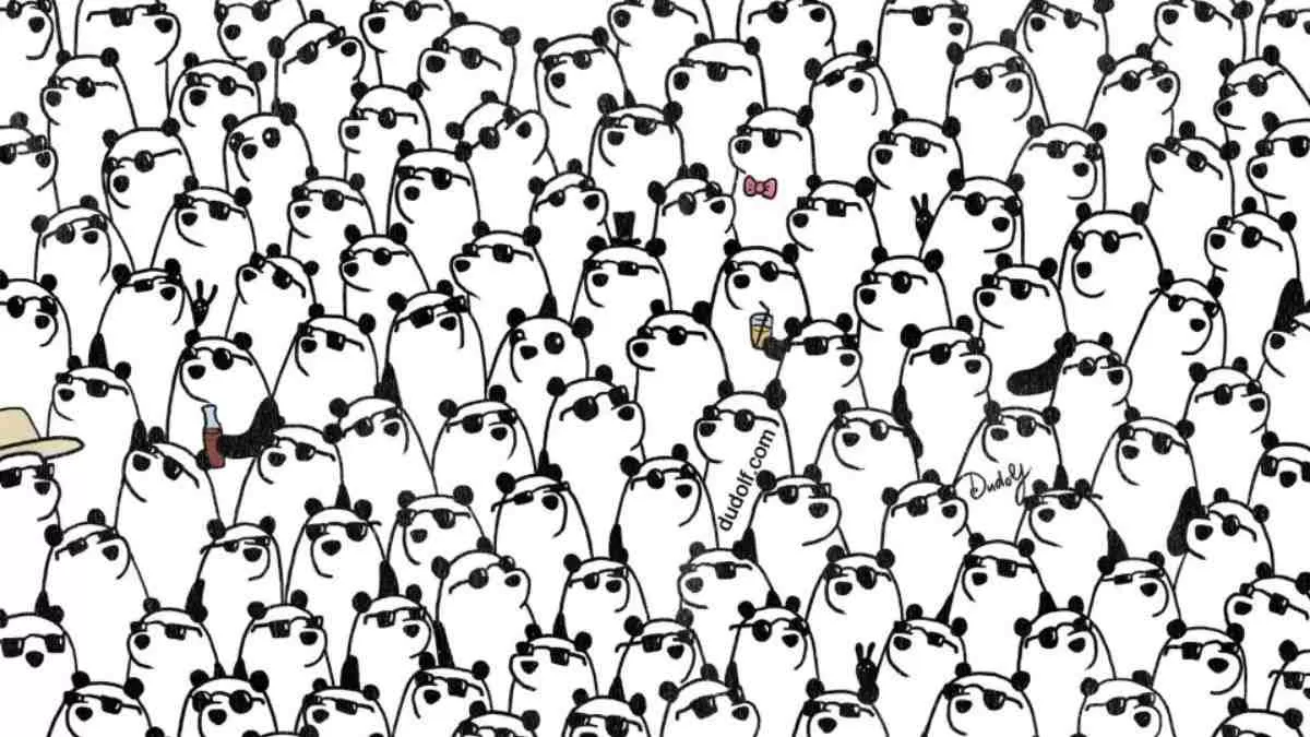 Spot three pandas without accessories.