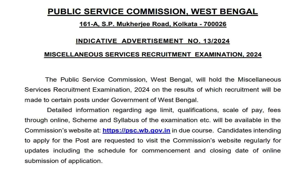 Get all details for WBPSC Miscellaneous Service Recruitment 2024 here apply online