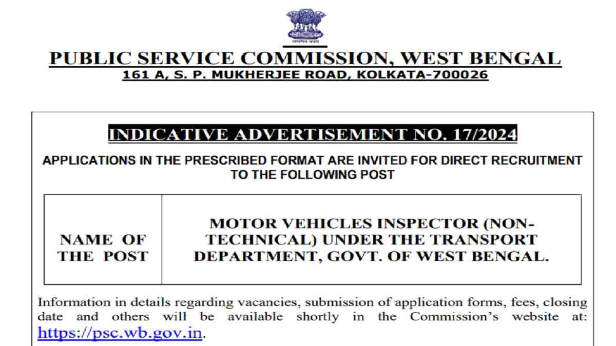 WBPSC MVI Recruitment 2025: Apply for Motor Vehicle Inspector posts, Check Eligibility, Vacancies, Application Date And More 