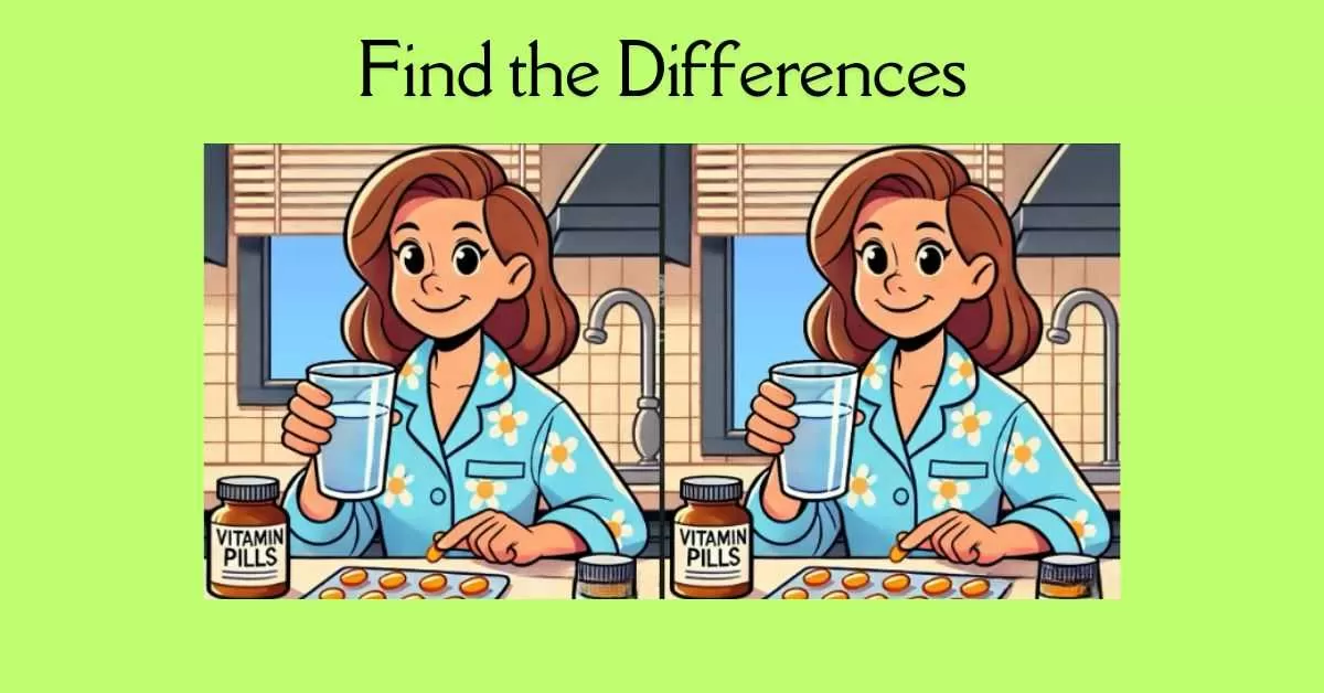 Spot the 3 Differences in Girl Taking Vitamin Pills