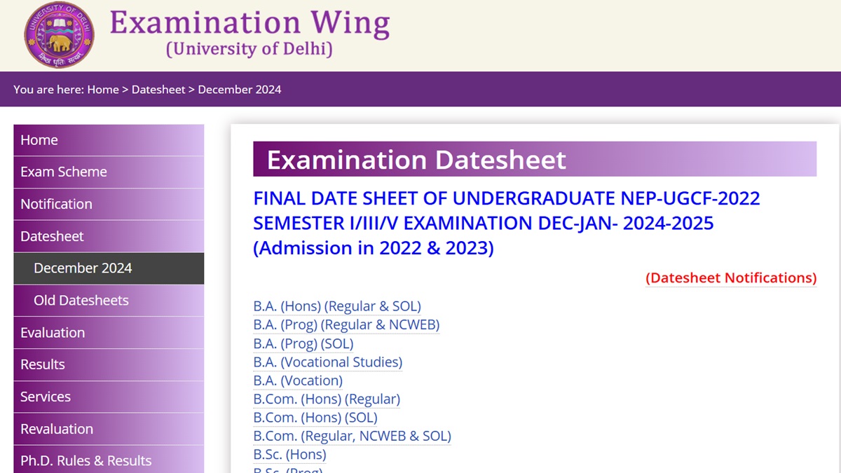DU Exam Date Sheet 2025 Released