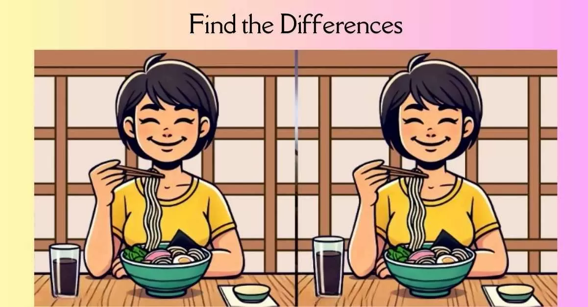 Spot the 3 Differences in Girl Eating Ramen