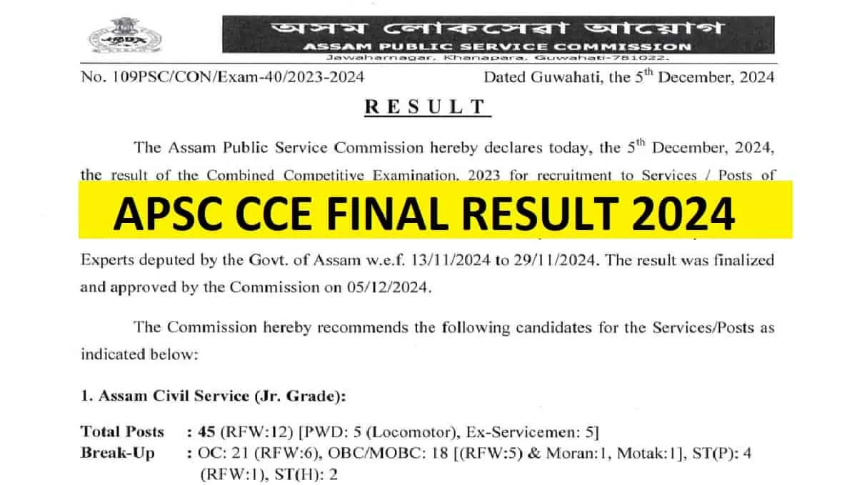 APSC CCE Final Result 2024 Download