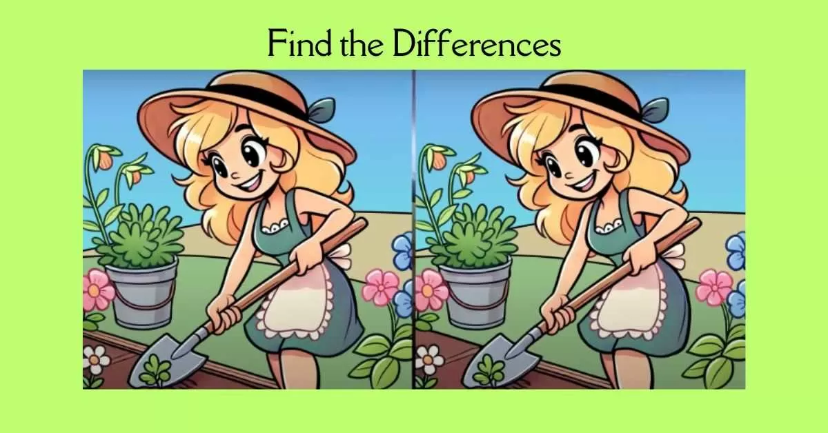 Spot the 3 Differences in Girl Doing Gardening