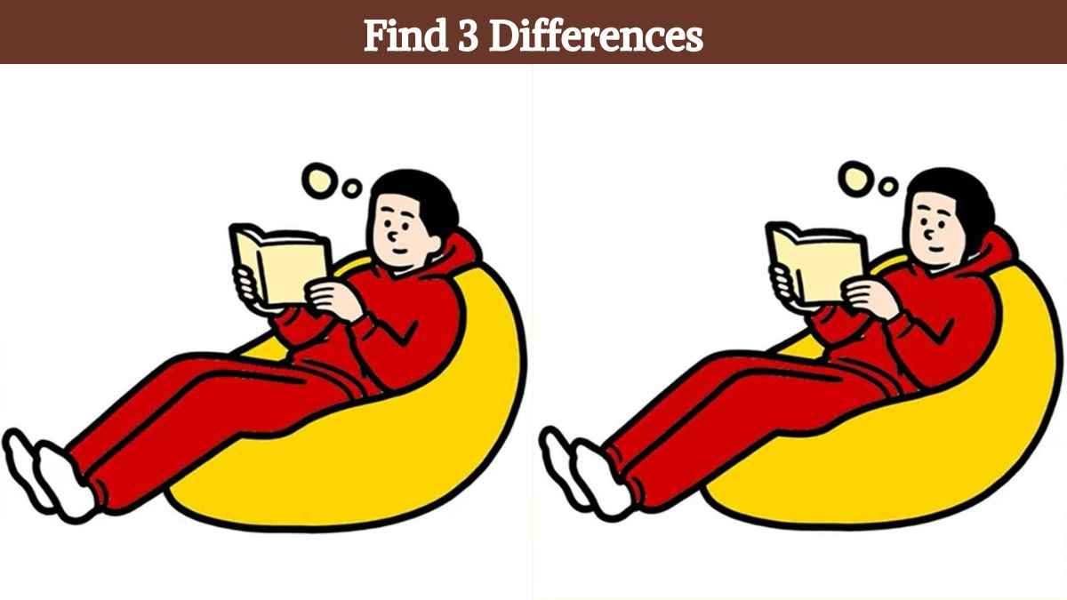 Find 3 differences between the boy reading book pictures in 12 seconds!