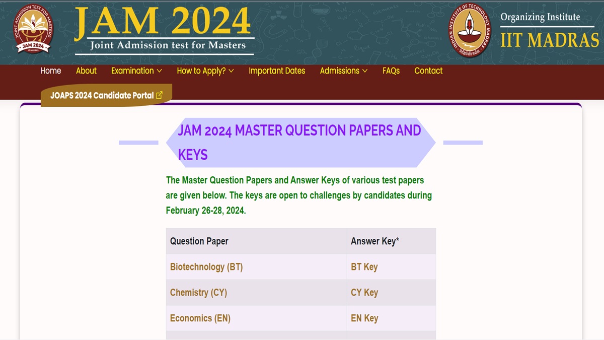 IIT JAM 2024 Provisional Answer Key Out, Download at jam.iitm.ac.in