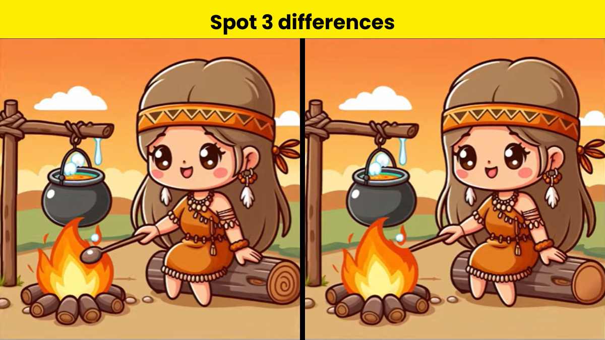 Spot 3 differences between tribal girl cooking pictures in 11 seconds. 