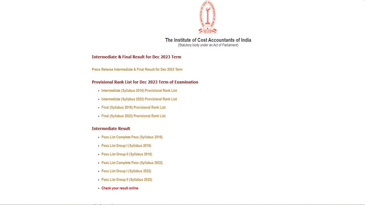 CMA December 2023 Rank List Out Check Old And News Syllabus Toppers