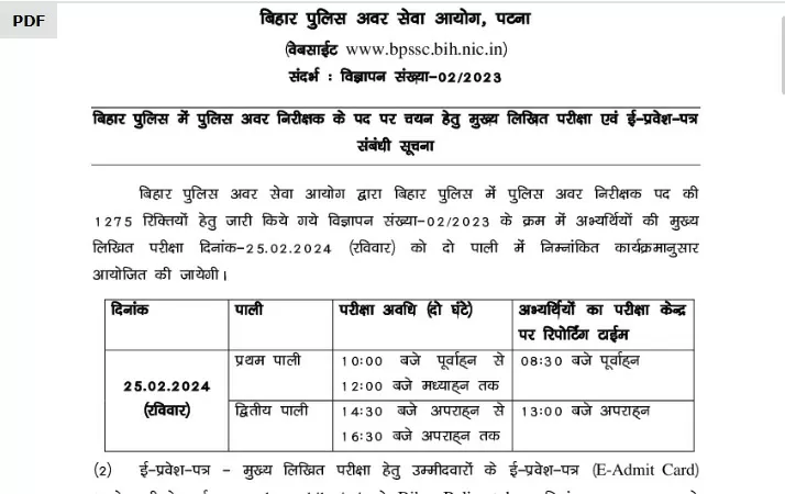 Bihar Police SI Mains Exam 2024 Date Out: बिहार पुलिस मुख्य परीक्षा के लिए एडमिट कार्ड 6 फरवरी को ऑफिशियल साइट पर अपलोड किए जाएंगे।