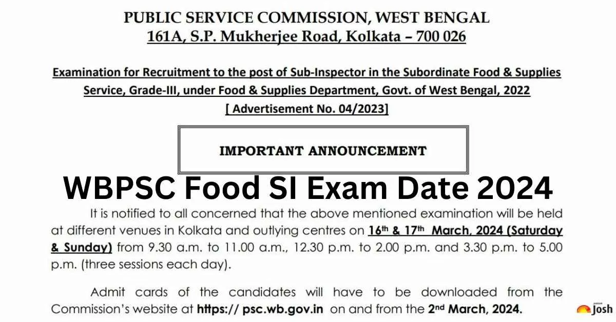 WBPSC Food SI Exam Date 2024