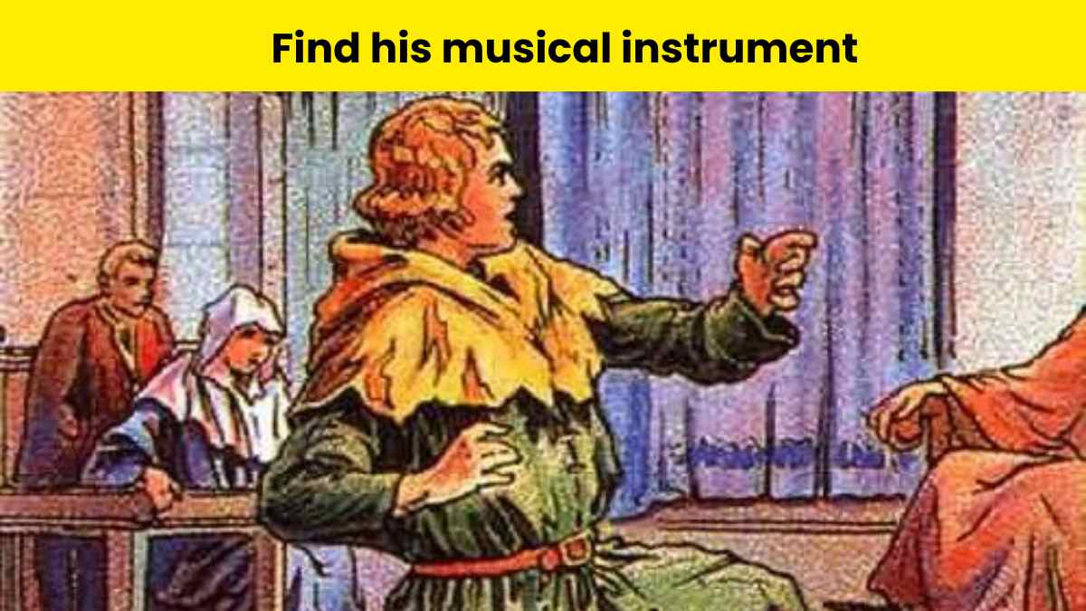 You have amazing eyesight if you can find the royal musician’s lost instrument in 5 seconds. 