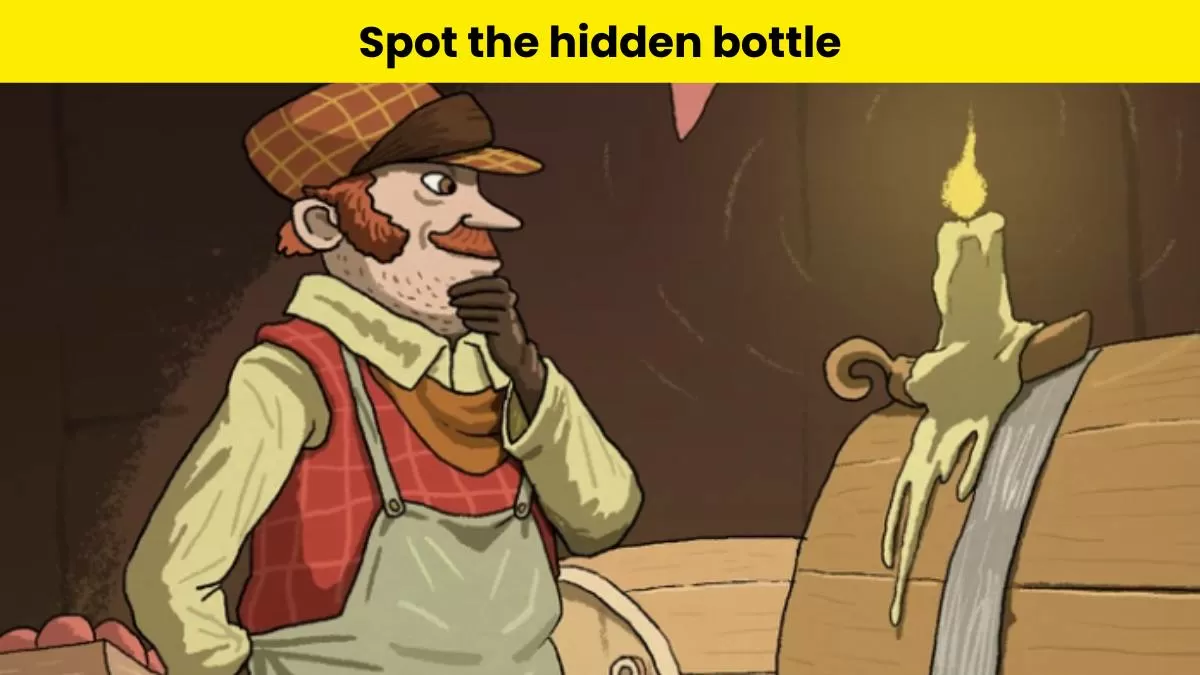 Brain Teaser: Spot the bottle hidden among wine barrels 
