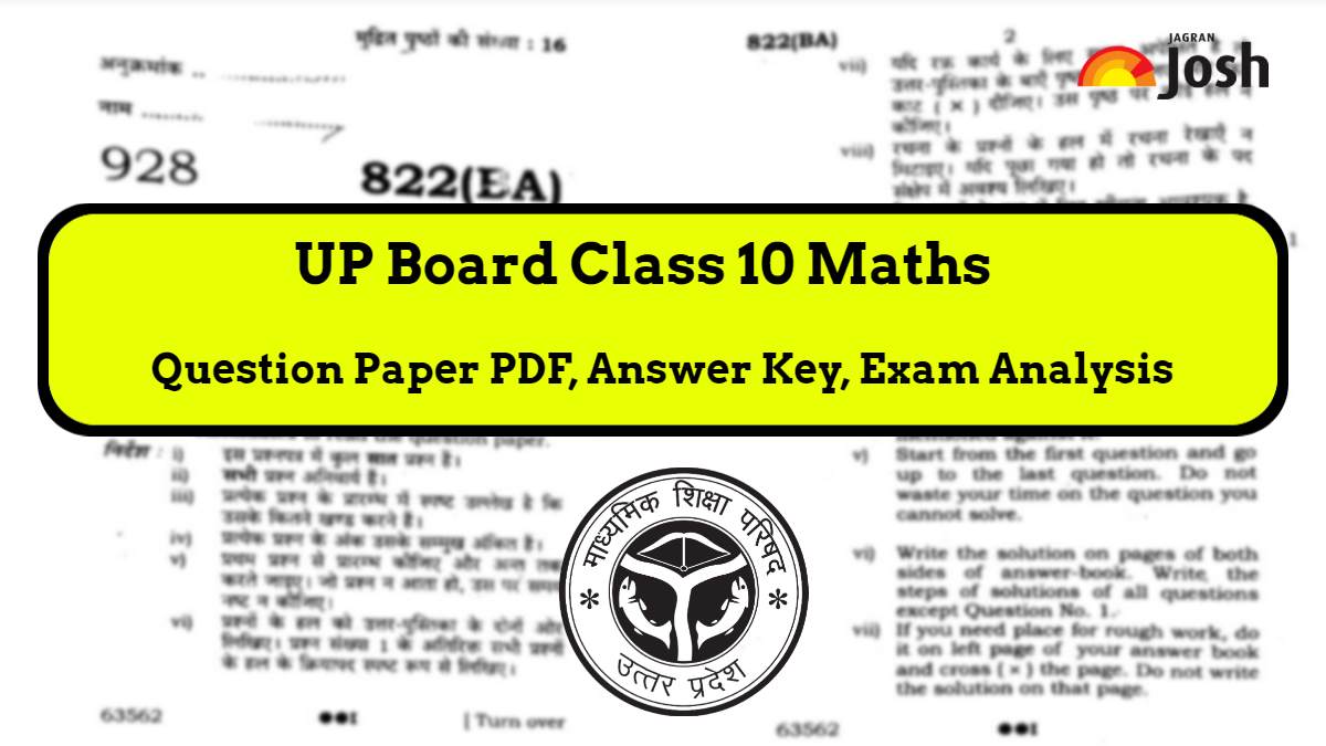 UP Board Class 10 Maths Question Paper 2024 PDF Download with Answer