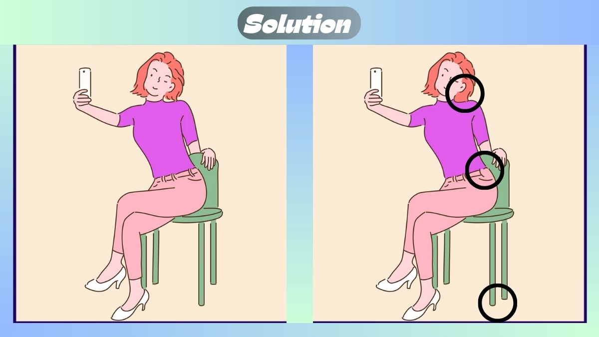 Find 3 Differences In 28 Seconds In Woman Taking Selfie Scene